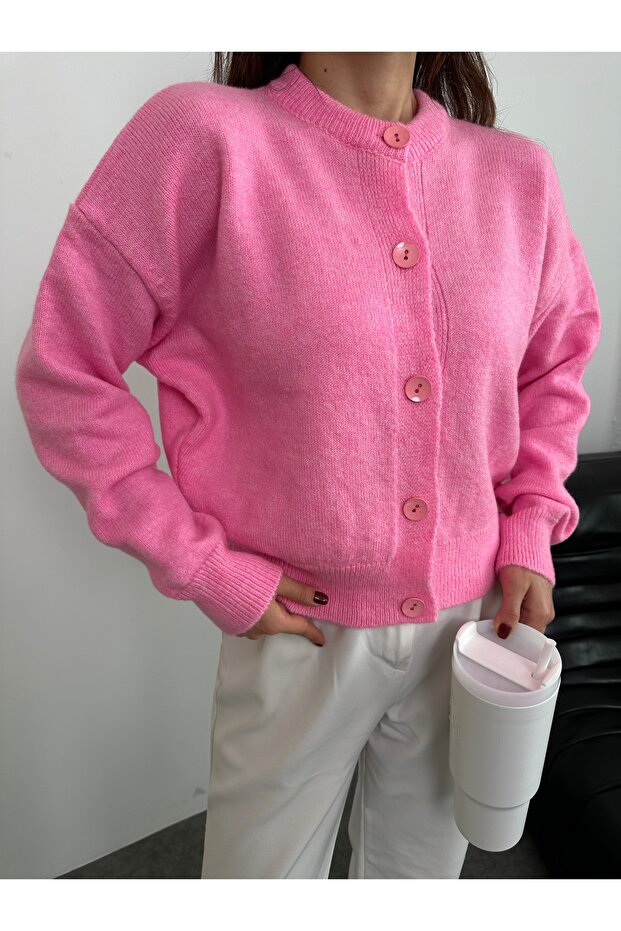 Basic Düğmeli Triko Hırka - 1