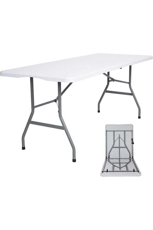 180Cm Folding Table 6-Foot Plastic Trestle Indoor & Outdoor, White Granite