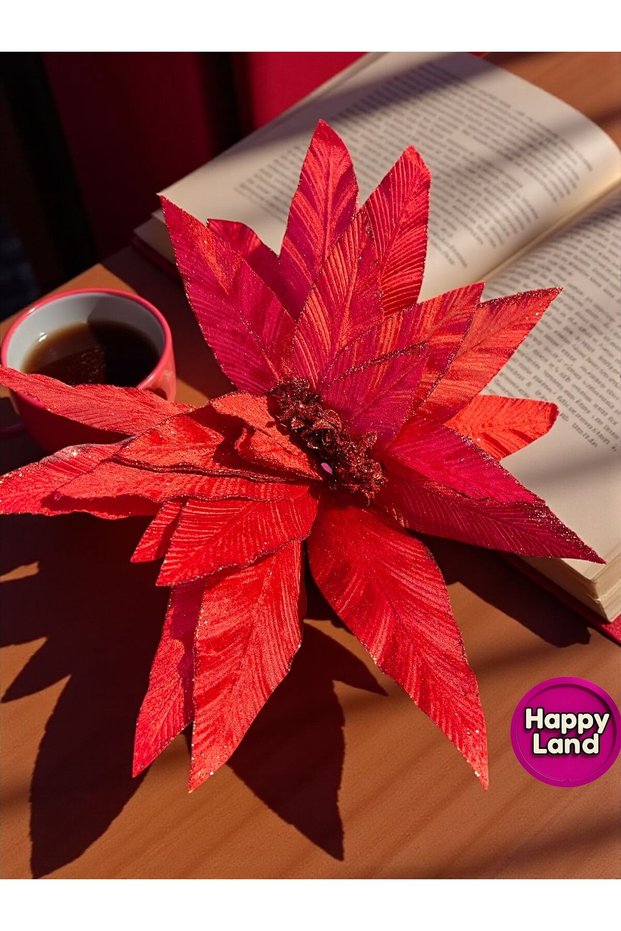 Christmas Ornament Artificial Glitter Daisy Poinsettia Red 60 cm Large Size Poinsettia Hpy26082