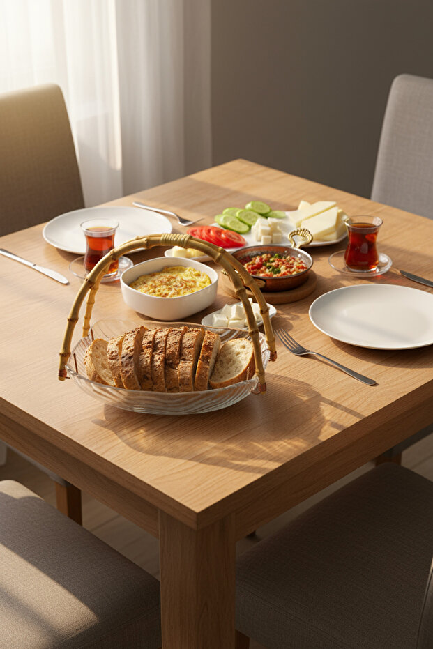 طبق تقديم مستطيل من الزجاج مع مقابض من الخيزران ونمط متموج - 8