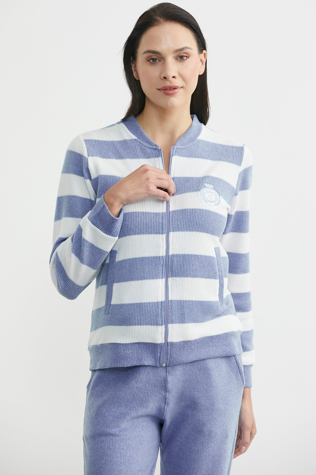 Σετ Πυτζάμες κοτλέ ρίγες - Μπλε - 1