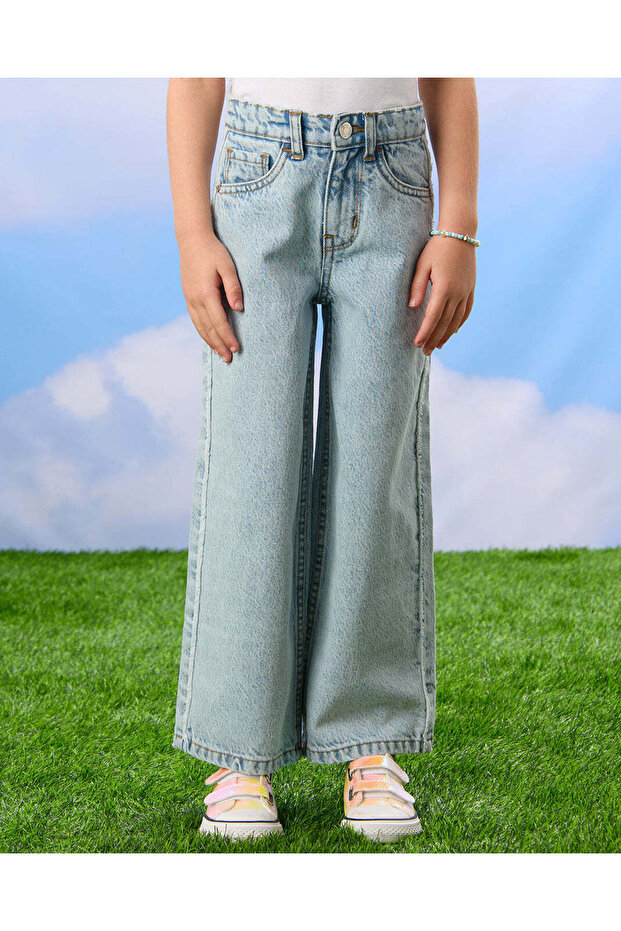 Girls Blue 5 Pocket Wide Leg Jeans