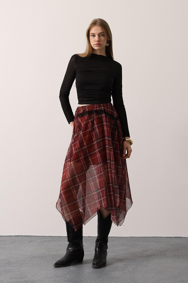 Ekose Dantelli Etek - 2