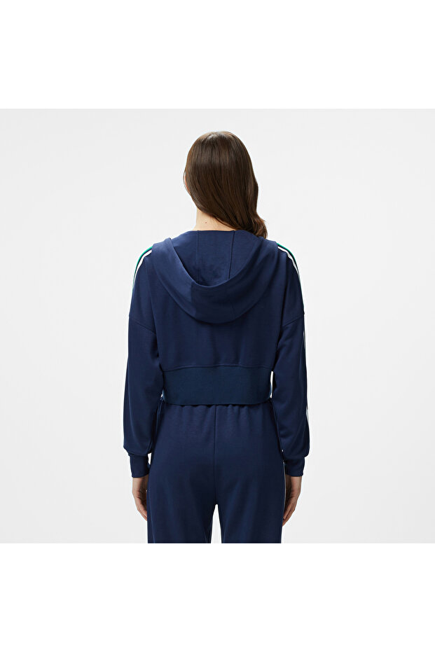 Kadın Crop Fit Fermuarlı Renk Bloklu Lacivert Sweatshirt - 3