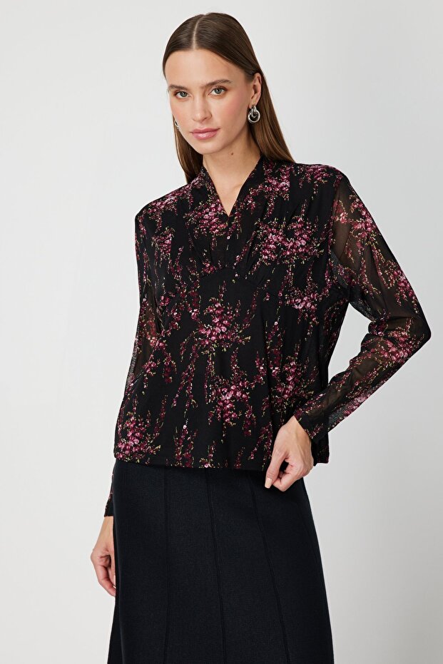 Desenli Şifon Bluz - 3