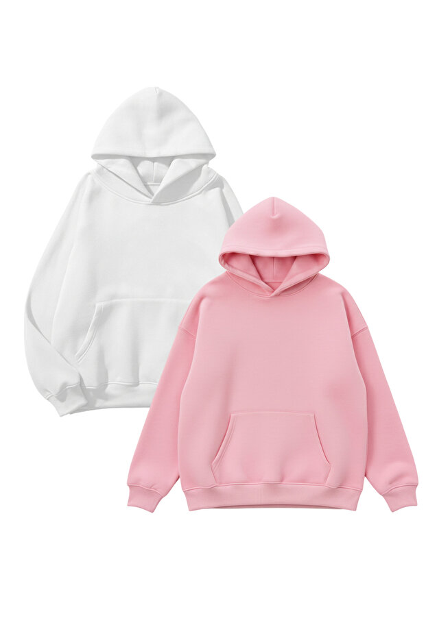Unisex White & Pink 2-Piece Straight Deal Pack 3 Thread O Oversized Sweatshirt