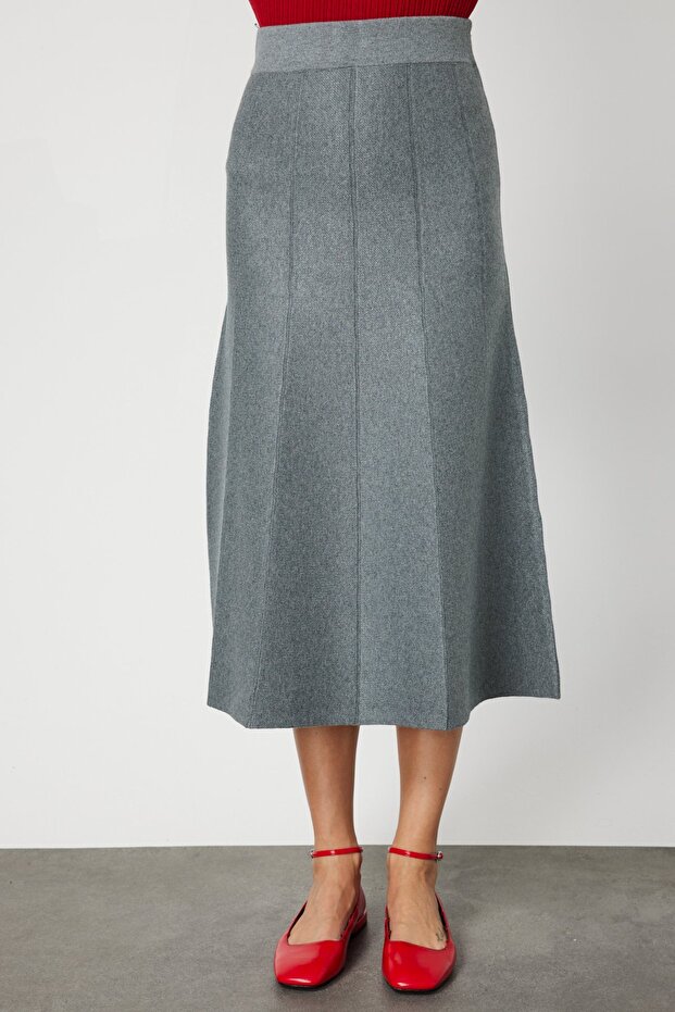 Pileli Midi Triko Etek - 3