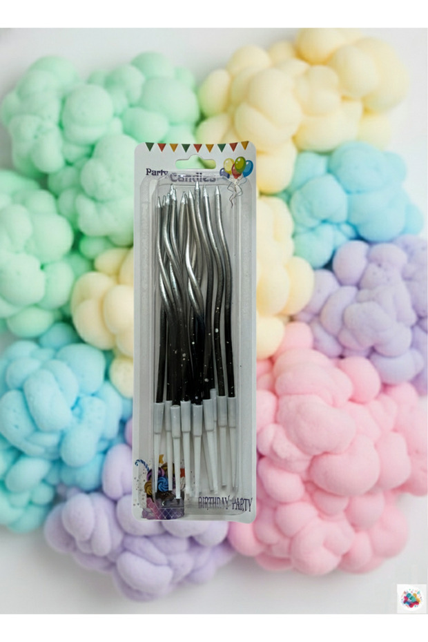 Wavy Candle Silver Black 12 Pack 16 cm Christmas Ornament