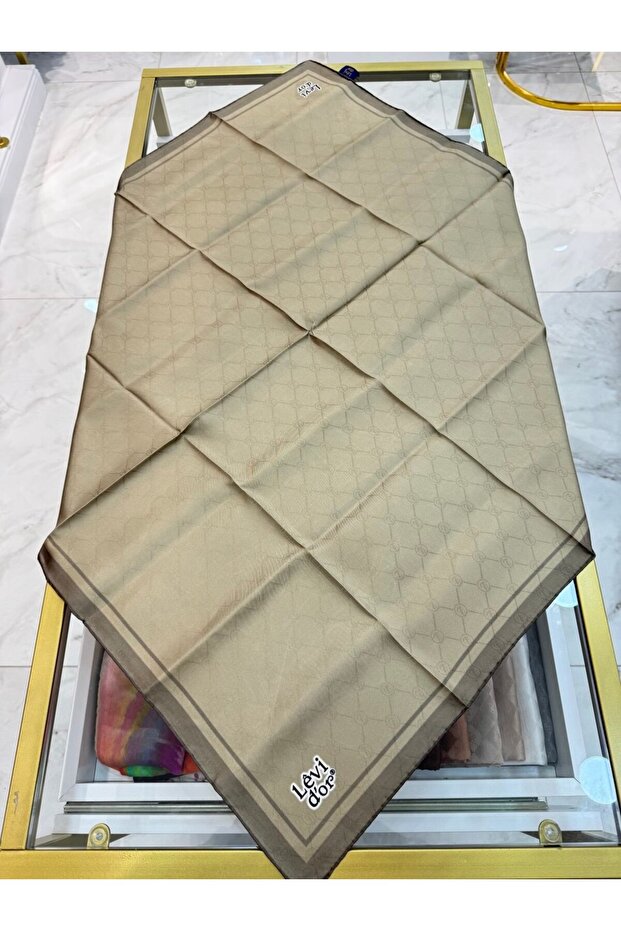 Kenar Şeritli Monogram İpek Eşarp 07 - 1