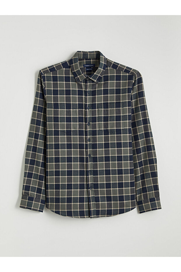 Long Sleeve Plaid Patterned Men's Shirt (W5)
