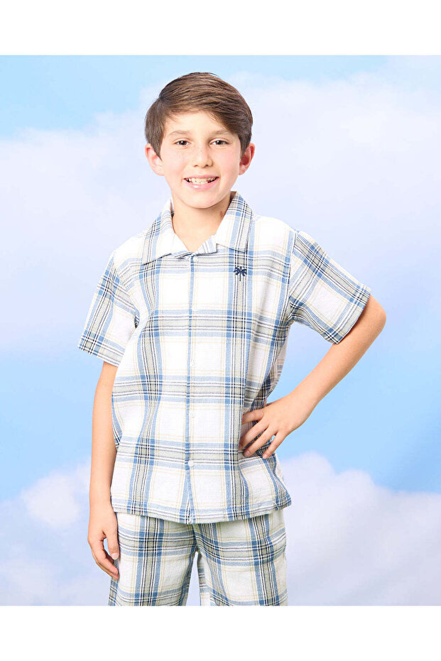 Boys White Checkered Shirt