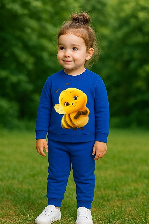 Crew Neck Long Sleeve Cute Bee Patterned Shirt Fleece-Lined Eatshirt3-4-5-6-7-8-9-10-11-12 Years Old