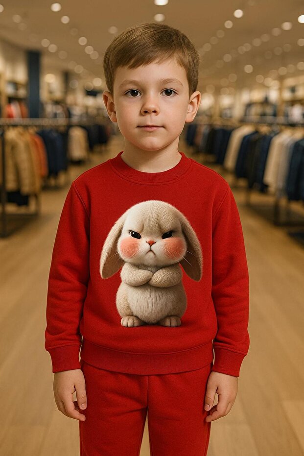 Sweatshirt Tracksuit Set Somurtkan Rabbit Patterned 3-4-5-6-7-8-9-10-11-12 Years Old