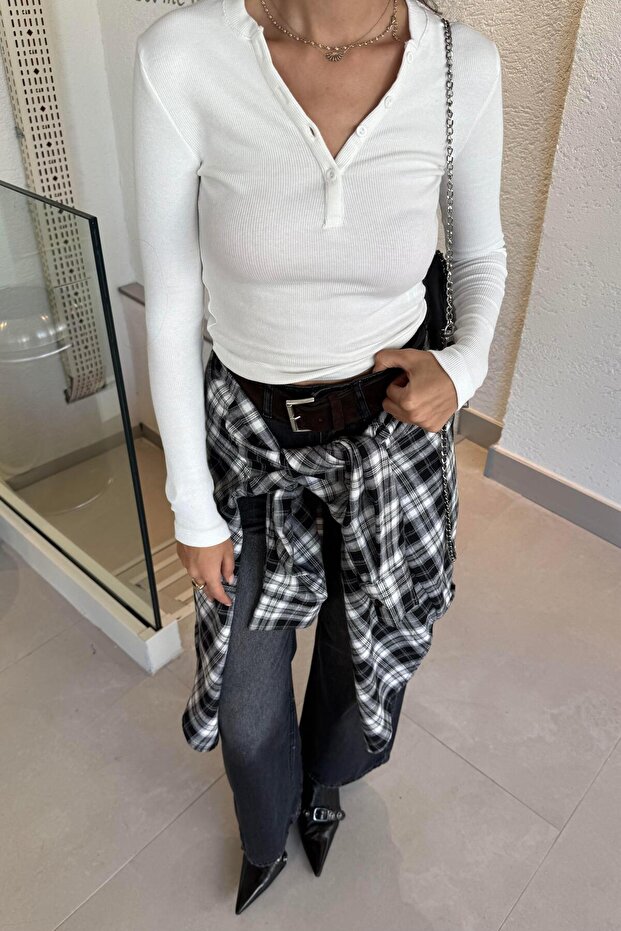 Beyaz Düğmeli Pamuklu Basic - 3