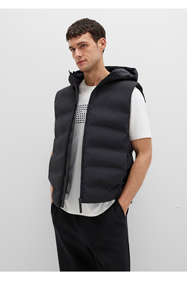 kapüşonlu regular fit şişme yelek - 1