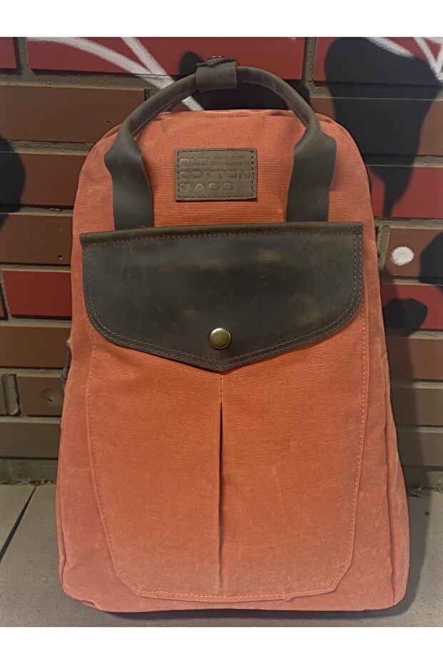 Vintage Leather Canvas Waterproof Disayn Unisex Excursion School Camping Travel Backpack 28X39Cm