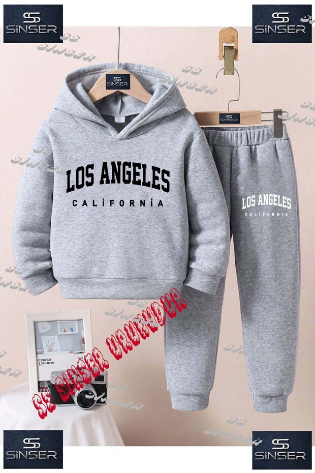 Children's Unisex'Losanlegeles California Black' Special Printed Hooded Tracksuit Set