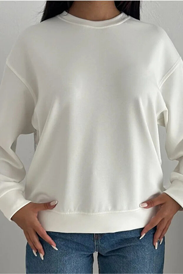 Beyaz Modal Kumaş Basic Sweatshirt - 3