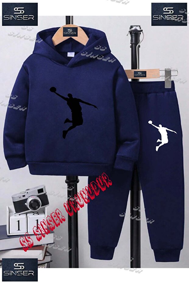 Children's Unisex'Jordon Adam Black' Special Printed Hooded Tracksuit Set