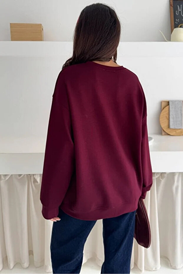 Bordo Modal Kumaş Basic Sweatshirt - 5