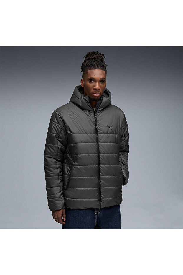 Essentials Hooded Padded Erkek Gri Kapüşonlu Mont - 1