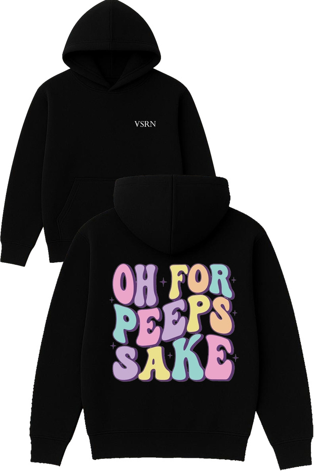 Oh for Peeps Sake Design Printed Oversized Black Hooded Sweatshirt