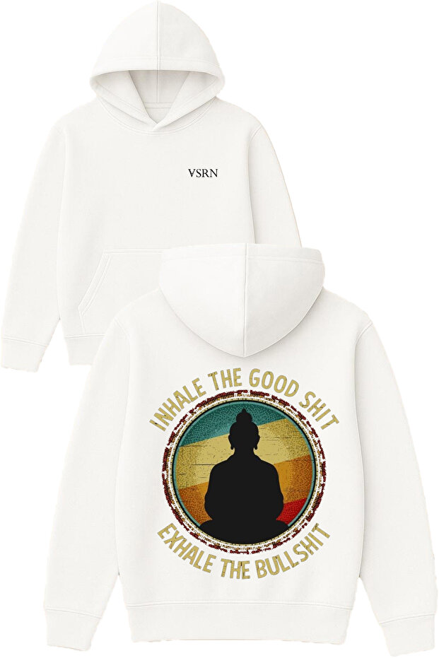 Inhale the Good Design Printed Oversized White Hooded Sweatshirt