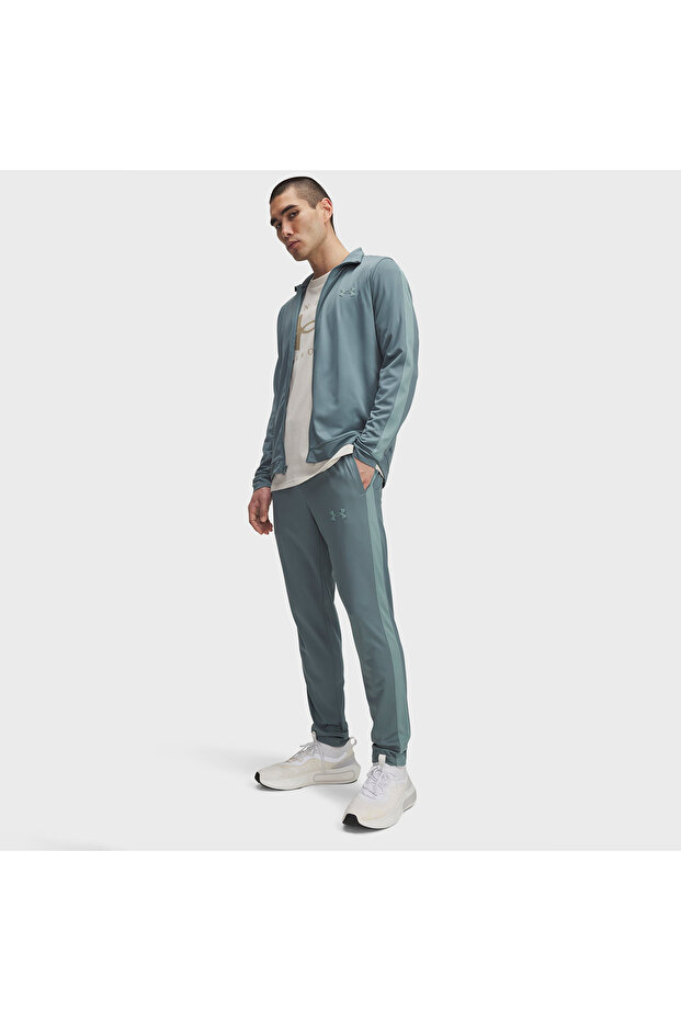 Knit Track Men's Blue Mock Neck Tracksuit Set