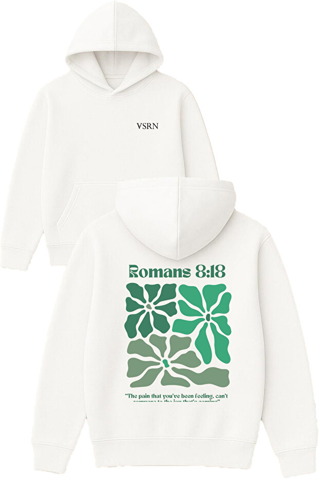Romans Design Printed Oversized White Hooded Sweatshirt