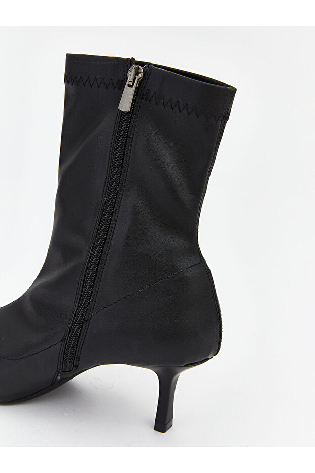 Deri Görünümlü Kadın Topuklu Bot - 5