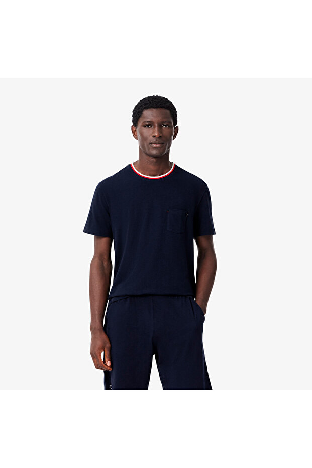Erkek Relaxed Fit Kısa Kollu Bisiklet Yaka Lacivert Pijama Üstü - 1