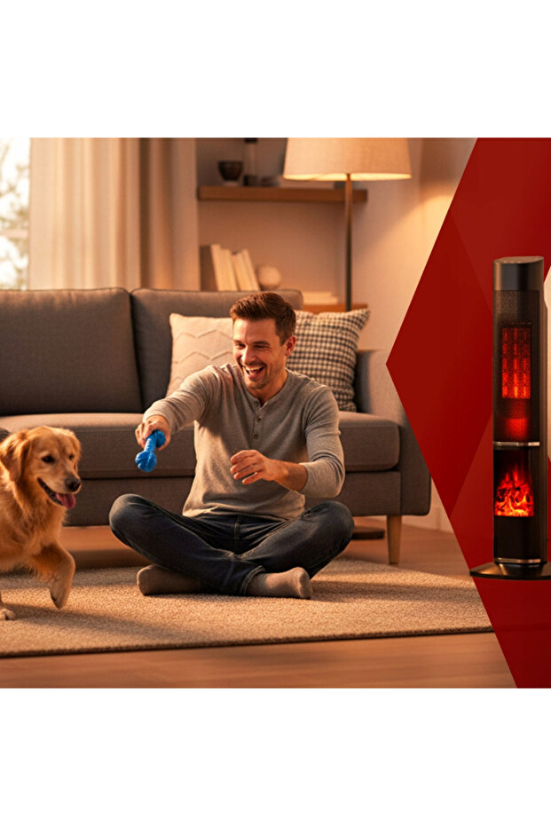 Electric tower fan heater, 2000W, fireplace effect, thermostat 10–49°C, 1-24h timer, 3 modes - 4