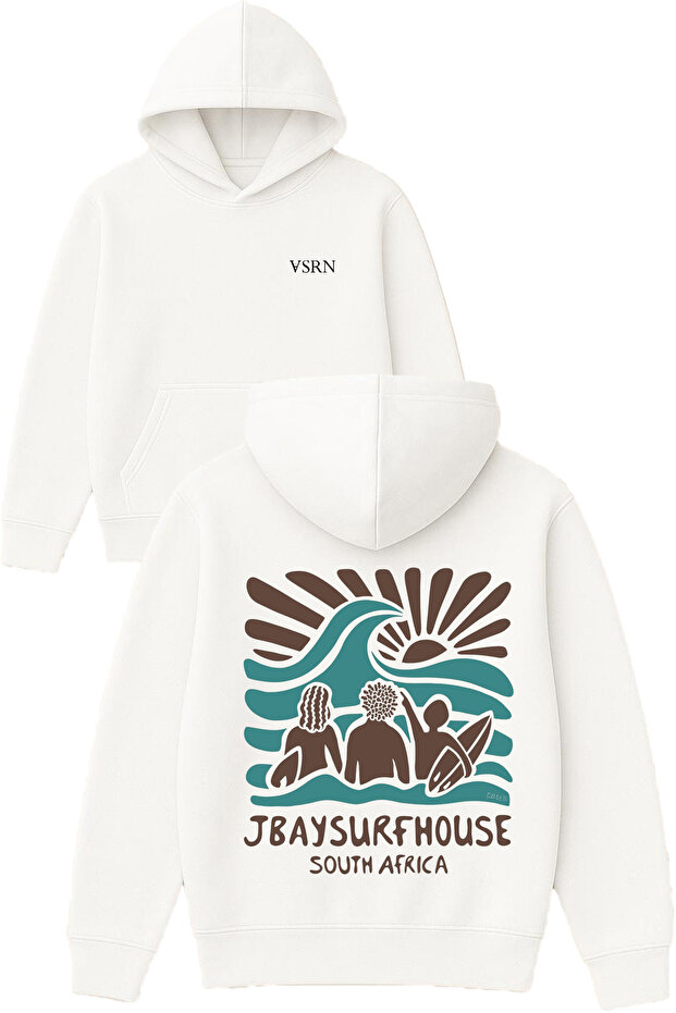 Jbaysurfhouse Design Printed Oversized White Hooded Sweatshirt
