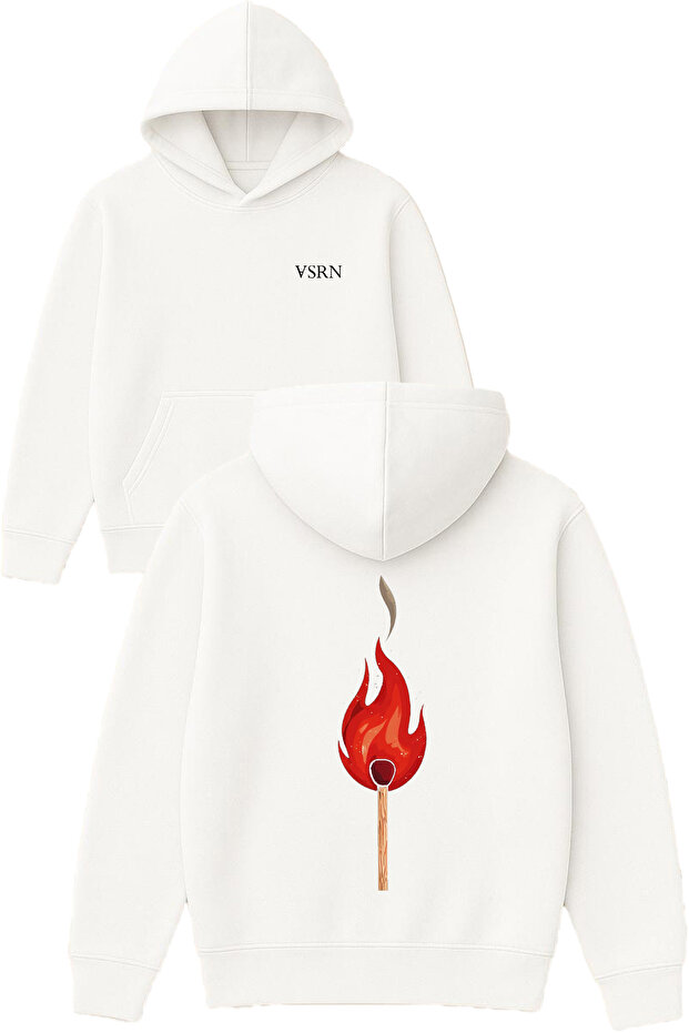 Match Design Printed Oversized White Hooded Sweatshirt