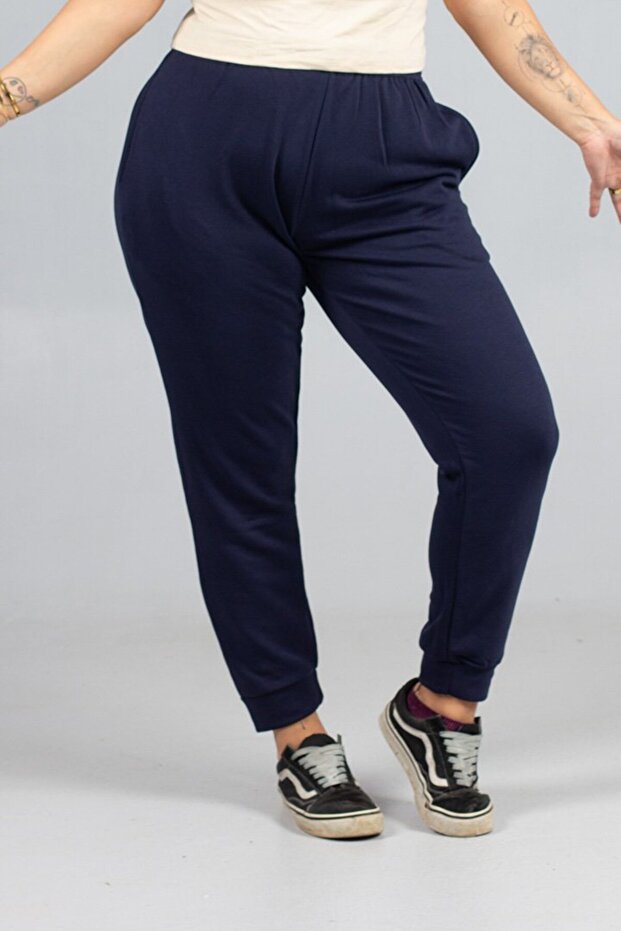 3 Thread Combed Cotton Navy Blue Sweatpants Plus Size | Relaxed Fit Without Padding