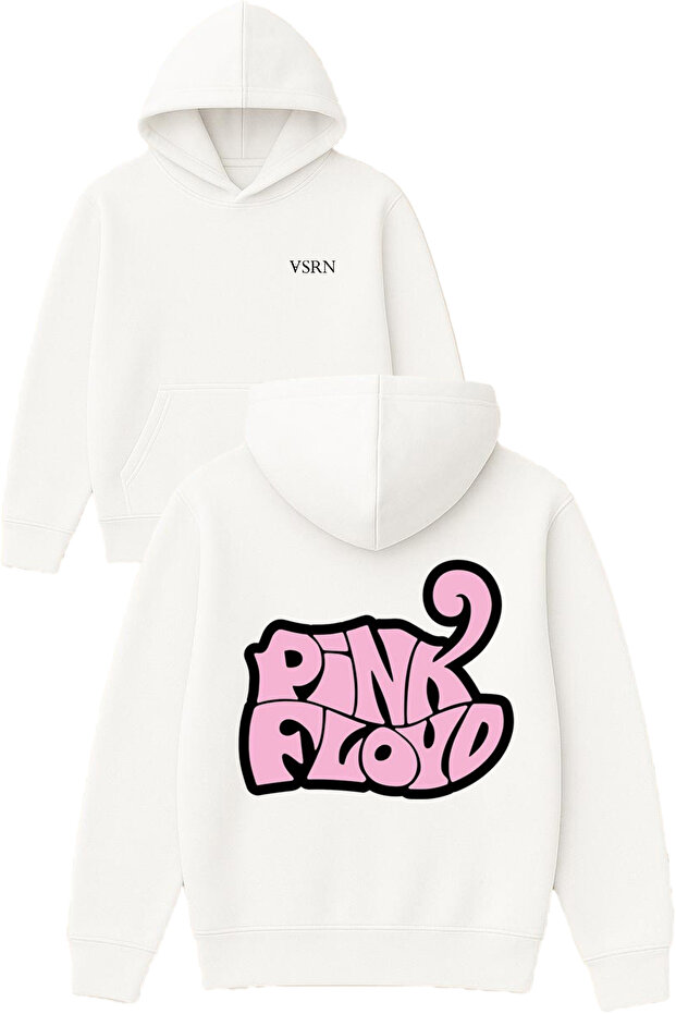 Pink Floyd Design Printed Oversized White Hooded Sweatshirt