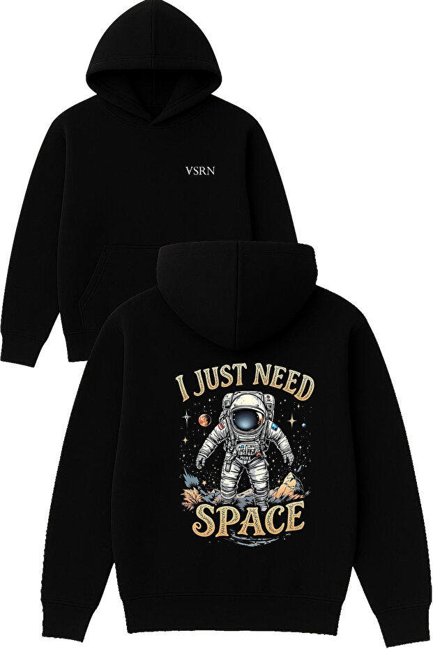 I Just Need Design Printed Oversized Black Hooded Sweatshirt