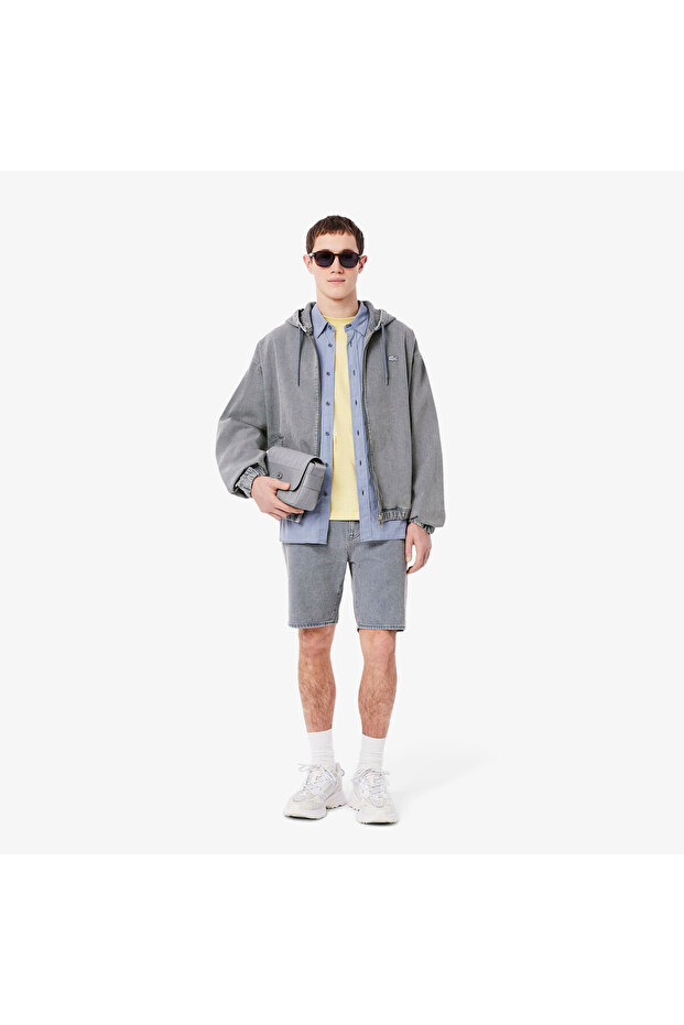 Erkek Kapüşonlu Denim Gri Ceket - 5