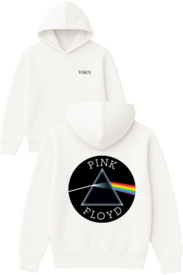 Pınk Floyd Design Printed Oversized White Hooded Sweatshirt