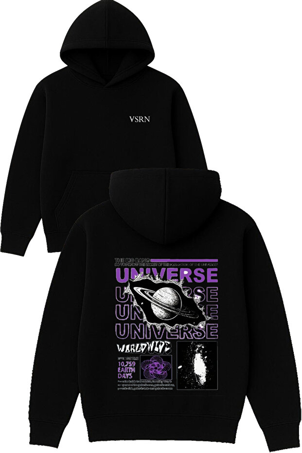 Neptune Neptune Design Printed Oversized Black Hooded Sweatshirt
