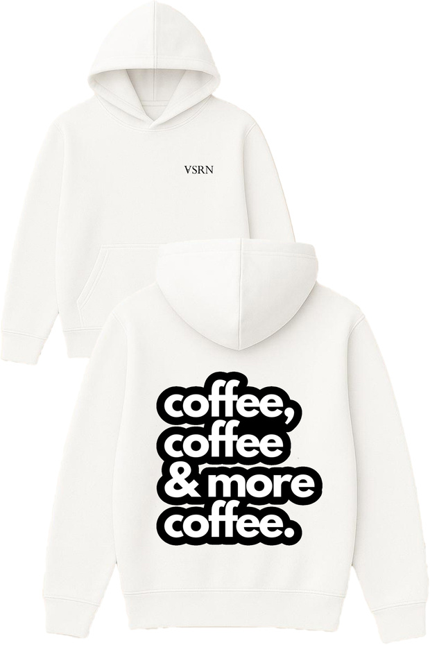 Coffee Coffee Design Printed Oversized White Hooded Sweatshirt