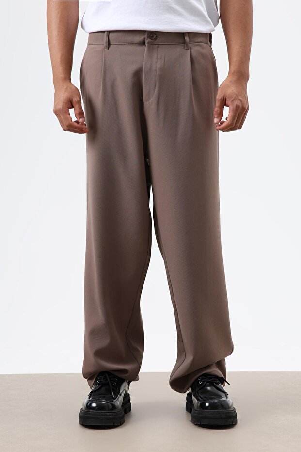 Baggy Fit Fabric Trousers Mink