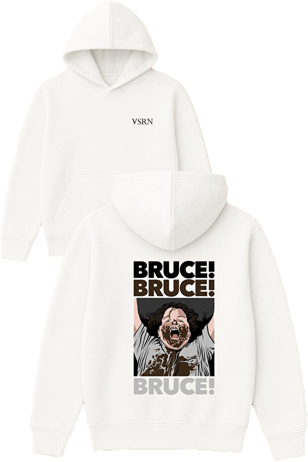 Bruce Bruce Design Printed Oversized White Hooded Sweatshirt