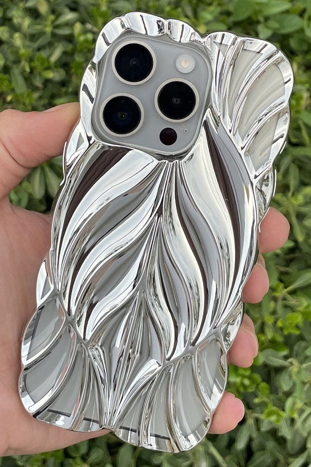 For iPhone 15 Pro Max Case Leaf Pattern Glossy Anti-Knock Silicone Cover