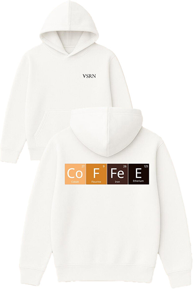 Coffee Element Design Printed Oversized White Hooded Sweatshirt