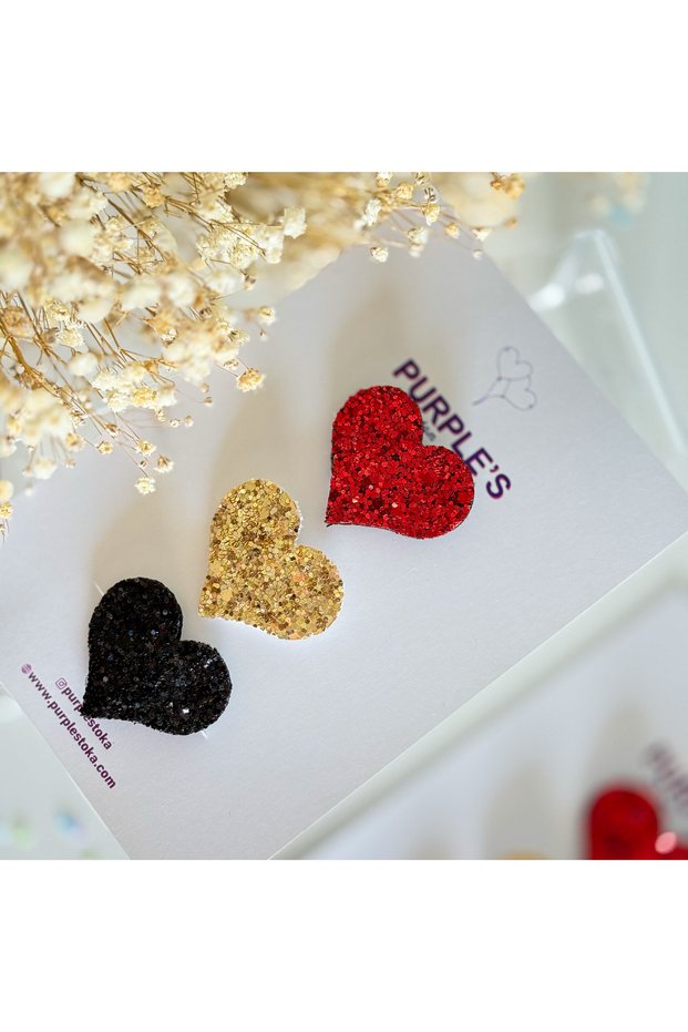 Handmade 3-Piece Glitter Heart Little Hairless Baby Hair Clip / Hairless Baby Hair Clip
