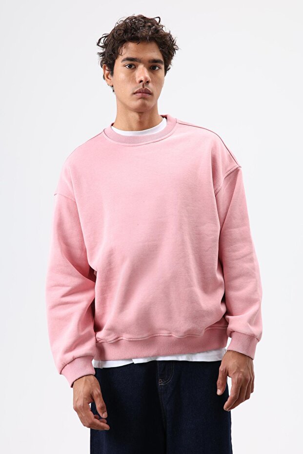 Basic Oversize Yıkamalı Sweatshirt Somon - 6