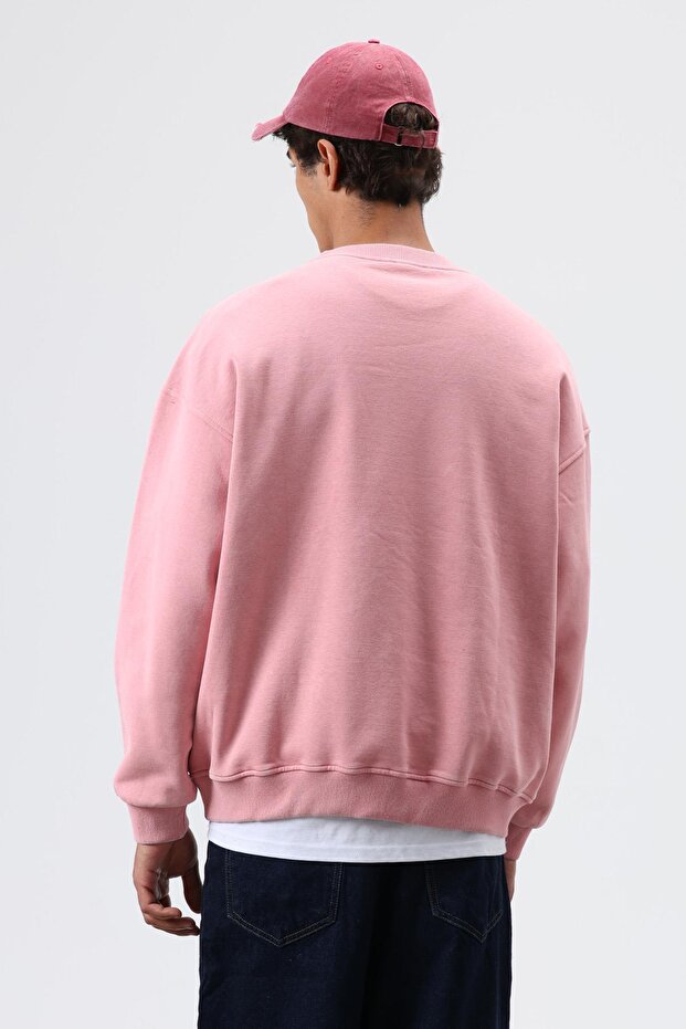 Basic Oversize Yıkamalı Sweatshirt Somon - 3
