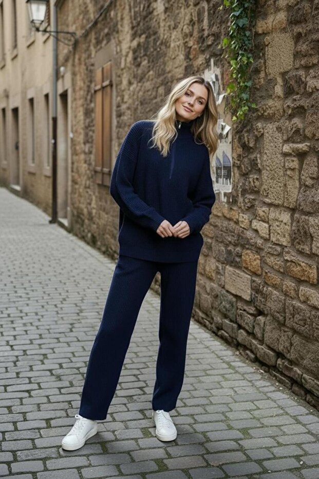 Women's Half Zipper Bottom Top Knitwear Set