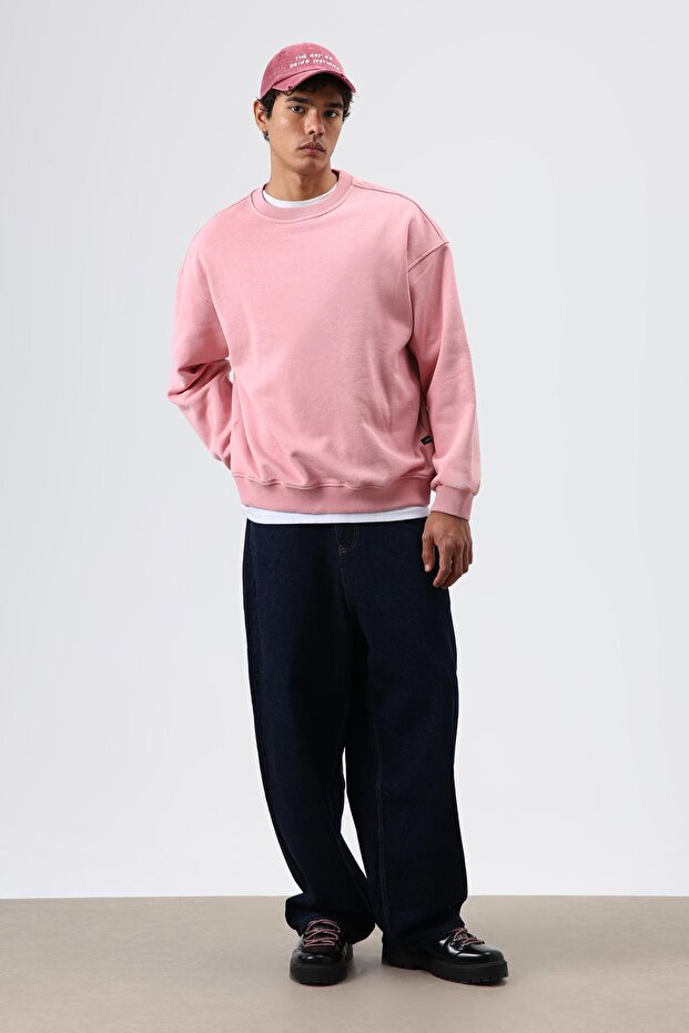 Basic Oversize Yıkamalı Sweatshirt Somon - 2